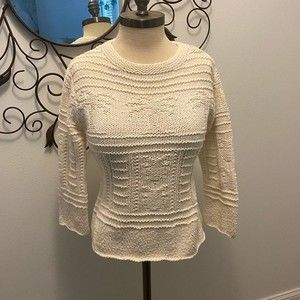 SOLD Vintage Tommy Bahama Fisherman’s Cable Knit Cream Sweater Medium